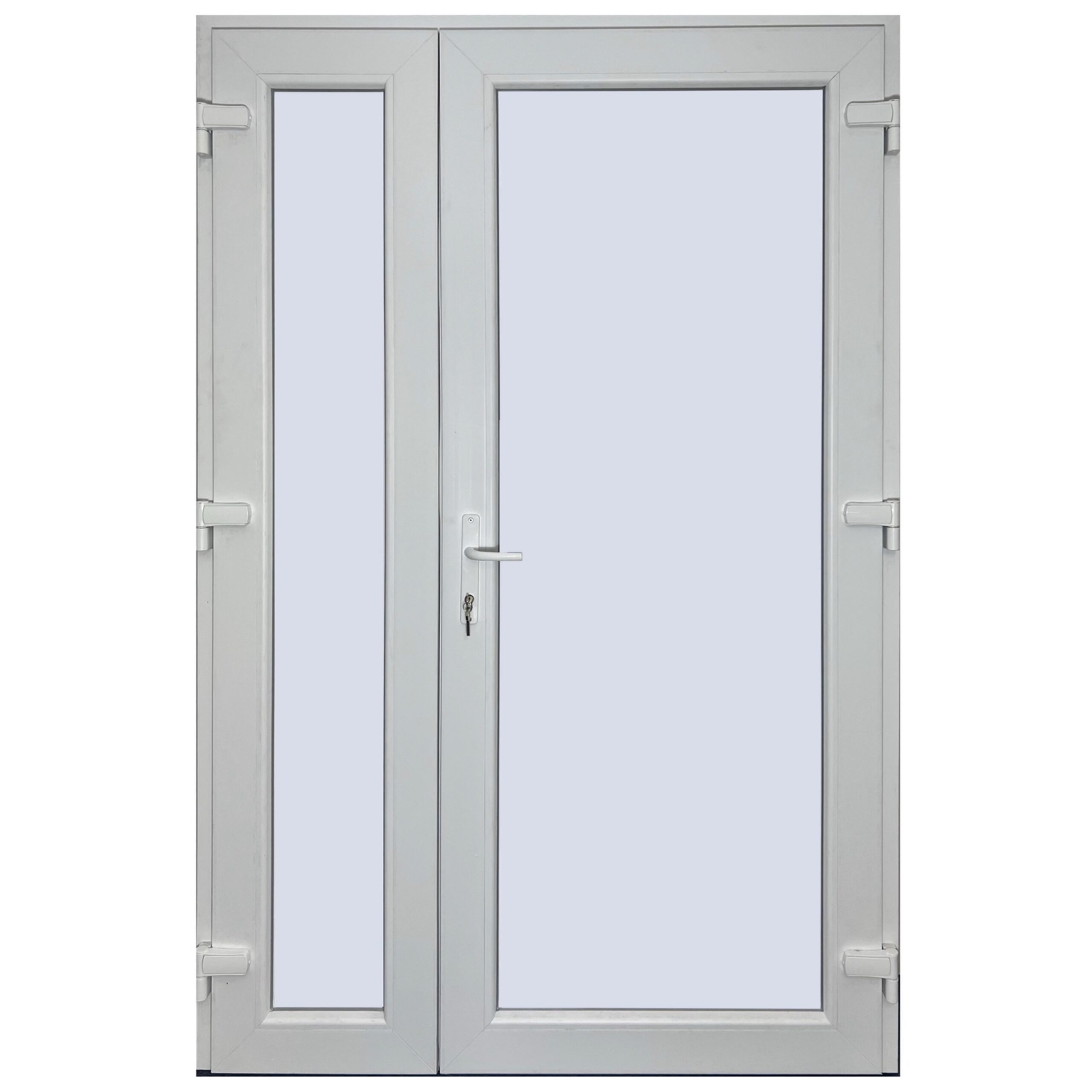 Kétszárnyú műanyag bejárati ajtó – Teli Üveges <br>135 × 205 cm
